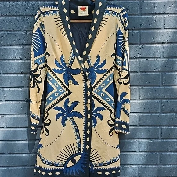 Farm Rio Long Sleeve Blazer Dress Evil Eye Size XSmall - Picture 2 of 6